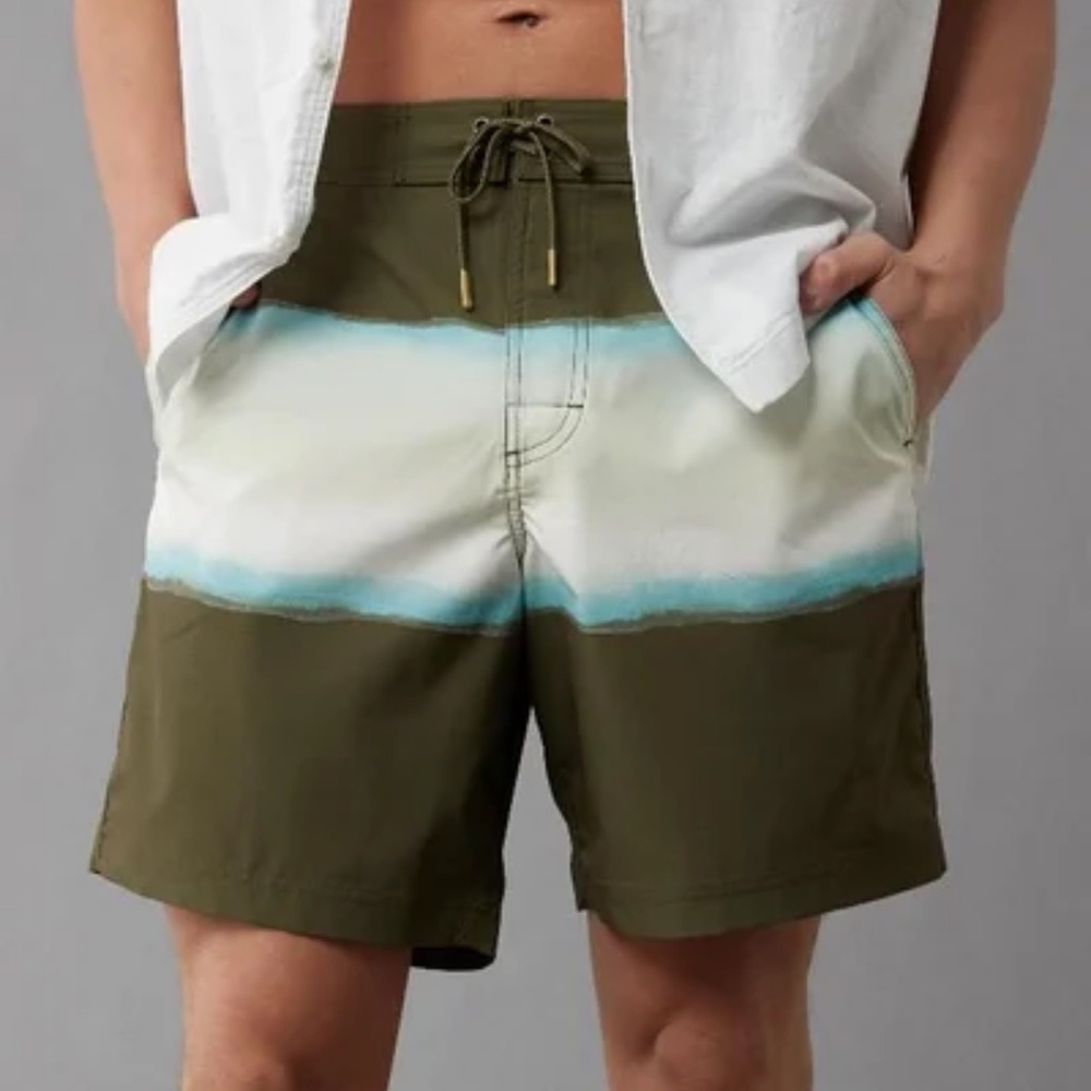 American Eagle Flex Board Shorts Swim Trunks Olive Ombre Men’s Small NWT